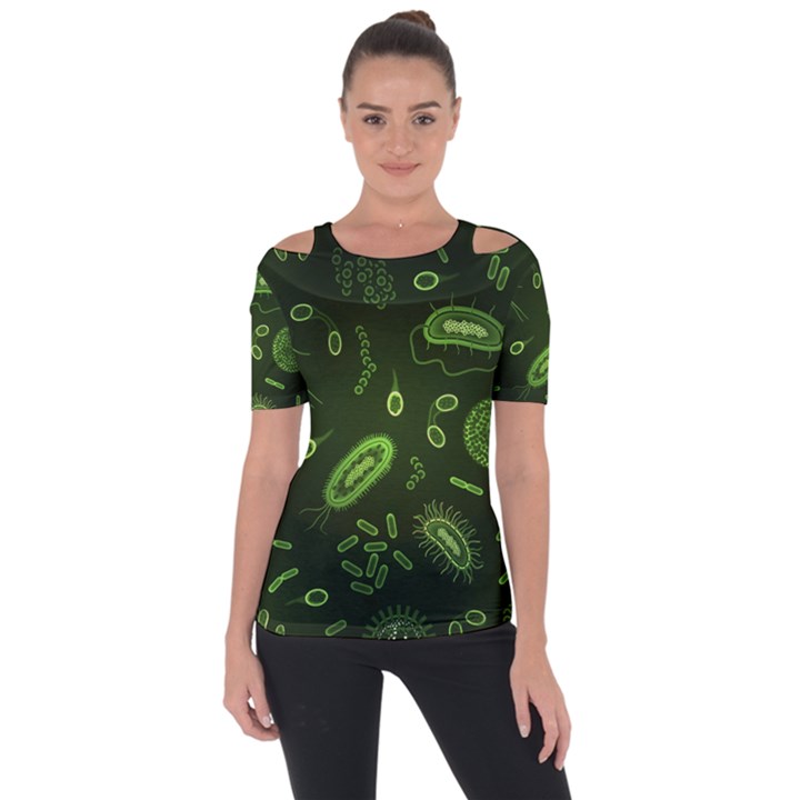 Bacteria-virus-seamless-pattern-inversion Shoulder Cut Out Short Sleeve Top