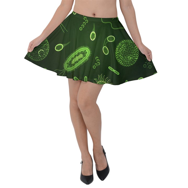 Bacteria-virus-seamless-pattern-inversion Velvet Skater Skirt