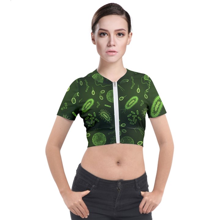 Bacteria-virus-seamless-pattern-inversion Short Sleeve Cropped Jacket