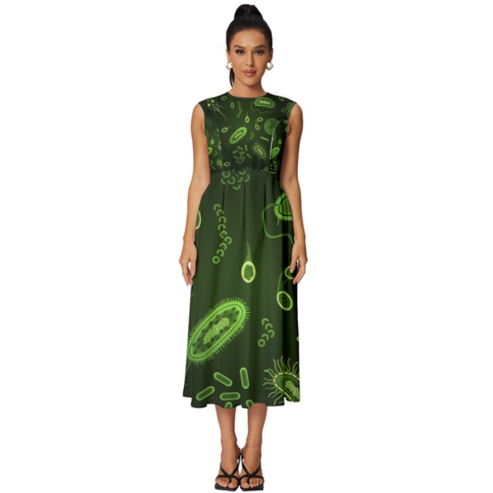 Bacteria-virus-seamless-pattern-inversion Sleeveless Round Neck Midi Dress