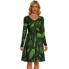 Bacteria-virus-seamless-pattern-inversion Long Sleeve Dress With Pocket by Salman4z