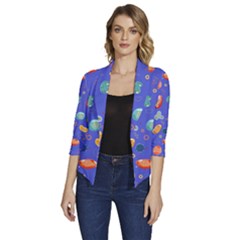 Virus-seamless-pattern Women s Draped Front 3/4 Sleeve Shawl Collar Jacket