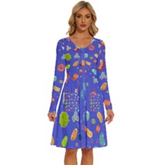 Virus-seamless-pattern Long Sleeve Dress With Pocket by Salman4z