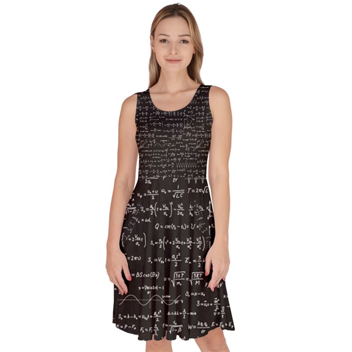 Math-equations-formulas-pattern Knee Length Skater Dress With Pockets