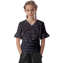 Math-equations-formulas-pattern Kids  V-neck Horn Sleeve Blouse by Salman4z