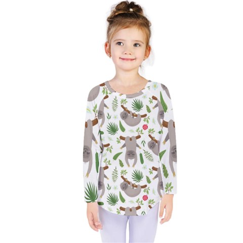 Seamless-pattern-with-cute-sloths Kids  Long Sleeve Tee by Salman4z