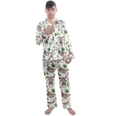 Seamless-pattern-with-cute-sloths Men s Long Sleeve Satin Pajamas Set by Salman4z