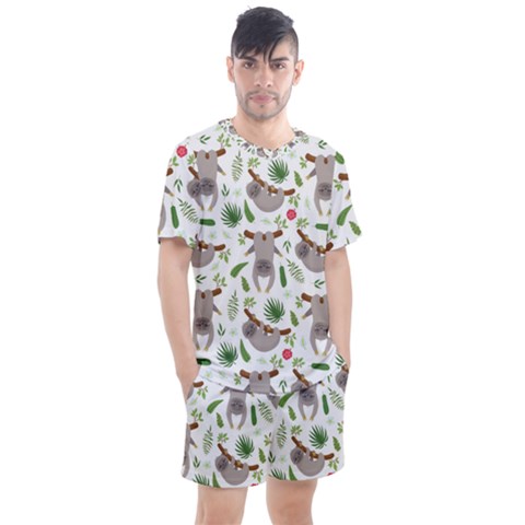 Seamless-pattern-with-cute-sloths Men s Mesh Tee And Shorts Set by Salman4z