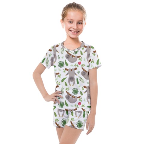 Seamless-pattern-with-cute-sloths Kids  Mesh Tee And Shorts Set by Salman4z