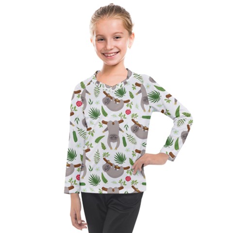 Seamless-pattern-with-cute-sloths Kids  Long Mesh Tee by Salman4z