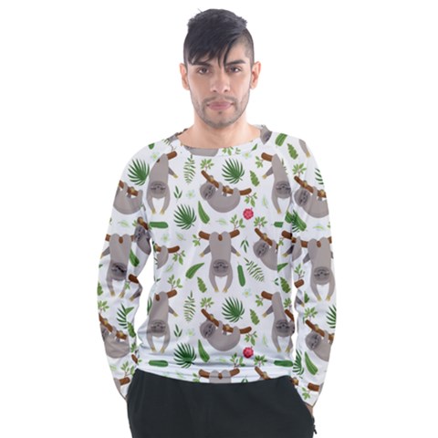 Seamless-pattern-with-cute-sloths Men s Long Sleeve Raglan Tee by Salman4z