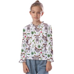 Seamless-pattern-with-cute-sloths Kids  Frill Detail Tee