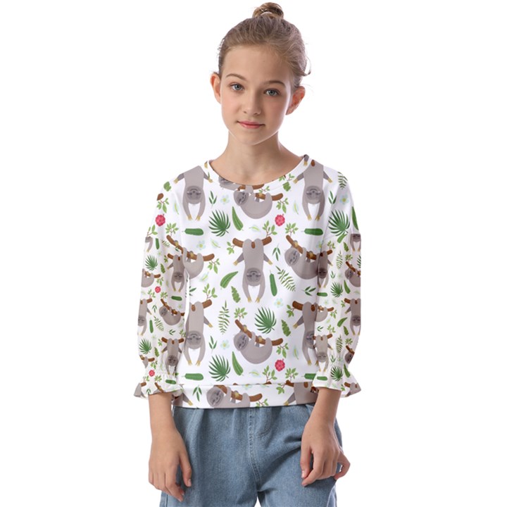 Seamless-pattern-with-cute-sloths Kids  Cuff Sleeve Top