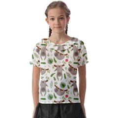 Seamless-pattern-with-cute-sloths Kids  Frill Chiffon Blouse by Salman4z