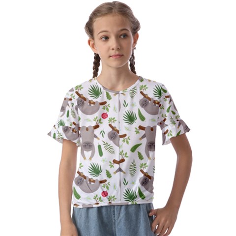 Seamless-pattern-with-cute-sloths Kids  Cuff Sleeve Scrunch Bottom Tee by Salman4z