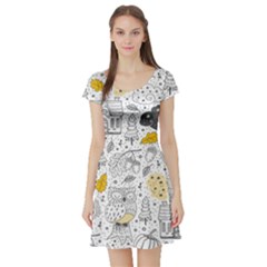 Doodle-seamless-pattern-with-autumn-elements Short Sleeve Skater Dress by Salman4z