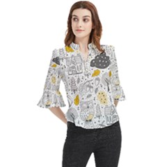 Doodle-seamless-pattern-with-autumn-elements Loose Horn Sleeve Chiffon Blouse