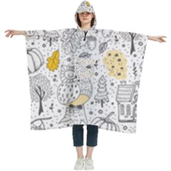 Doodle-seamless-pattern-with-autumn-elements Women s Hooded Rain Ponchos