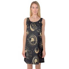 Asian-seamless-pattern-with-clouds-moon-sun-stars-vector-collection-oriental-chinese-japanese-korean Sleeveless Satin Nightdress by Salman4z