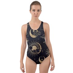 Asian-seamless-pattern-with-clouds-moon-sun-stars-vector-collection-oriental-chinese-japanese-korean Cut-out Back One Piece Swimsuit by Salman4z