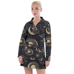 Asian-seamless-pattern-with-clouds-moon-sun-stars-vector-collection-oriental-chinese-japanese-korean Women s Long Sleeve Casual Dress by Salman4z