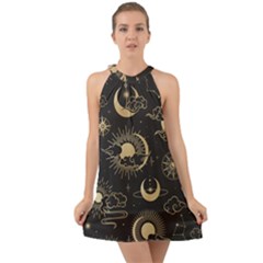 Asian-seamless-pattern-with-clouds-moon-sun-stars-vector-collection-oriental-chinese-japanese-korean Halter Tie Back Chiffon Dress by Salman4z