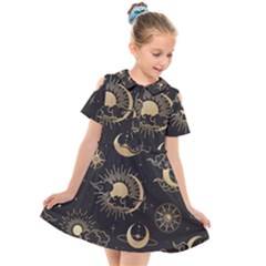 Asian-seamless-pattern-with-clouds-moon-sun-stars-vector-collection-oriental-chinese-japanese-korean Kids  Short Sleeve Shirt Dress by Salman4z