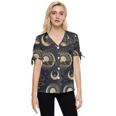 Asian-seamless-pattern-with-clouds-moon-sun-stars-vector-collection-oriental-chinese-japanese-korean Bow Sleeve Button Up Top by Salman4z