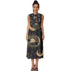 Asian-seamless-pattern-with-clouds-moon-sun-stars-vector-collection-oriental-chinese-japanese-korean Sleeveless Round Neck Midi Dress by Salman4z