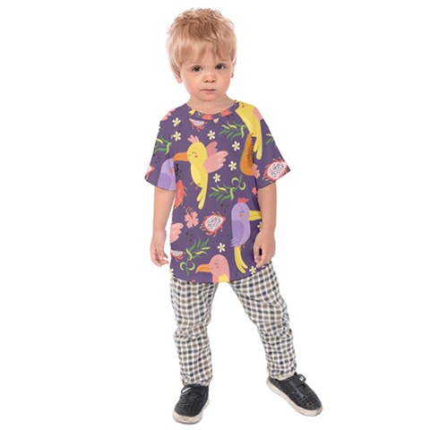 Exotic-seamless-pattern-with-parrots-fruits Kids  Raglan Tee by Salman4z