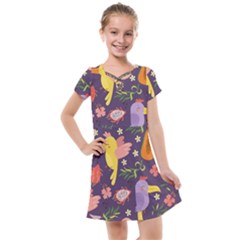 Exotic-seamless-pattern-with-parrots-fruits Kids  Cross Web Dress