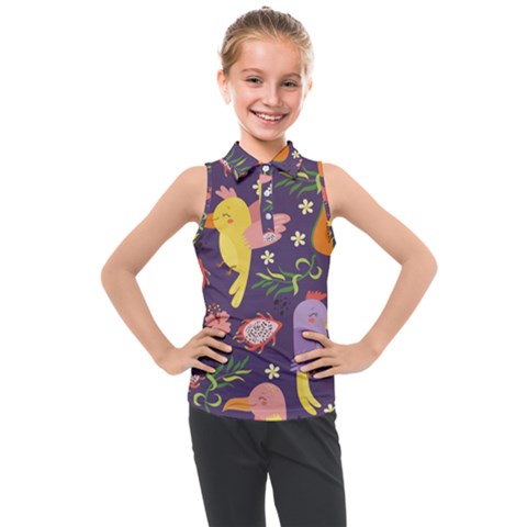 Exotic-seamless-pattern-with-parrots-fruits Kids  Sleeveless Polo Tee by Salman4z