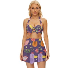 Exotic-seamless-pattern-with-parrots-fruits Vintage Style Bikini Top And Skirt Set  by Salman4z