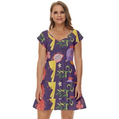 Exotic-seamless-pattern-with-parrots-fruits Short Sleeve Tiered Mini Dress by Salman4z