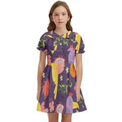 Exotic-seamless-pattern-with-parrots-fruits Kids  Bow Tie Puff Sleeve Dress by Salman4z