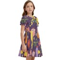 Exotic-seamless-pattern-with-parrots-fruits Kids  Bow Tie Puff Sleeve Dress View2