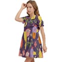 Exotic-seamless-pattern-with-parrots-fruits Kids  Bow Tie Puff Sleeve Dress View3