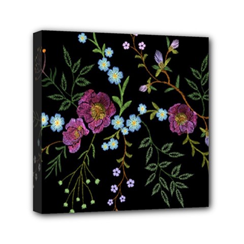 Embroidery-trend-floral-pattern-small-branches-herb-rose Mini Canvas 6  X 6  (stretched) by Salman4z