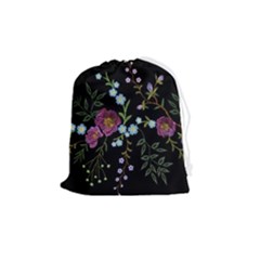 Embroidery-trend-floral-pattern-small-branches-herb-rose Drawstring Pouch (medium) by Salman4z