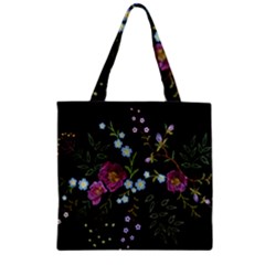 Embroidery-trend-floral-pattern-small-branches-herb-rose Zipper Grocery Tote Bag by Salman4z