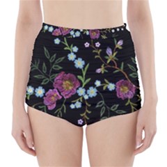 Embroidery-trend-floral-pattern-small-branches-herb-rose High-waisted Bikini Bottoms by Salman4z