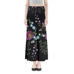 Embroidery-trend-floral-pattern-small-branches-herb-rose Full Length Maxi Skirt by Salman4z