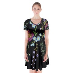 Embroidery-trend-floral-pattern-small-branches-herb-rose Short Sleeve V-neck Flare Dress by Salman4z