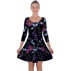 Embroidery-trend-floral-pattern-small-branches-herb-rose Quarter Sleeve Skater Dress by Salman4z