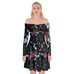 Embroidery-trend-floral-pattern-small-branches-herb-rose Off Shoulder Skater Dress by Salman4z