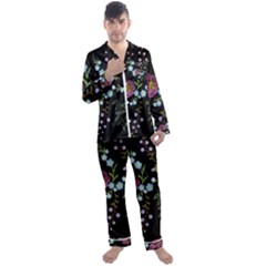 Embroidery-trend-floral-pattern-small-branches-herb-rose Men s Long Sleeve Satin Pajamas Set by Salman4z