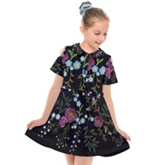 Embroidery-trend-floral-pattern-small-branches-herb-rose Kids  Short Sleeve Shirt Dress by Salman4z