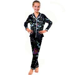 Embroidery-trend-floral-pattern-small-branches-herb-rose Kids  Satin Long Sleeve Pajamas Set by Salman4z