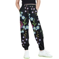 Embroidery-trend-floral-pattern-small-branches-herb-rose Kids  Elastic Waist Pants by Salman4z