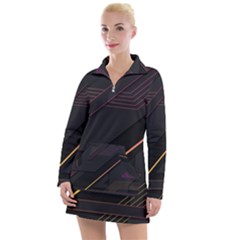 Gradient-geometric-shapes-dark-background Women s Long Sleeve Casual Dress by Salman4z